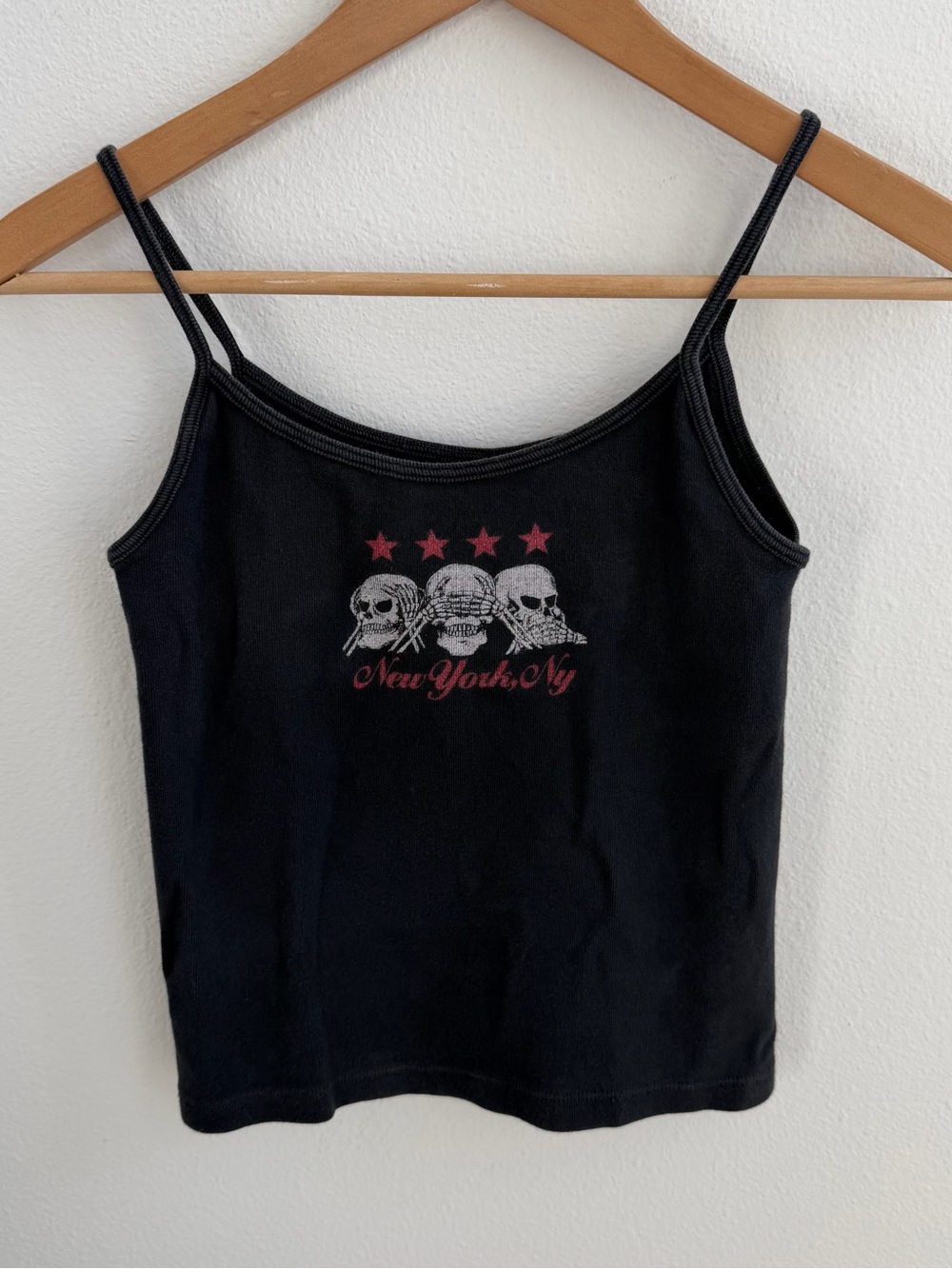 John Galt Brandy Melville Black Skull Graphic Cami Tank Top New York